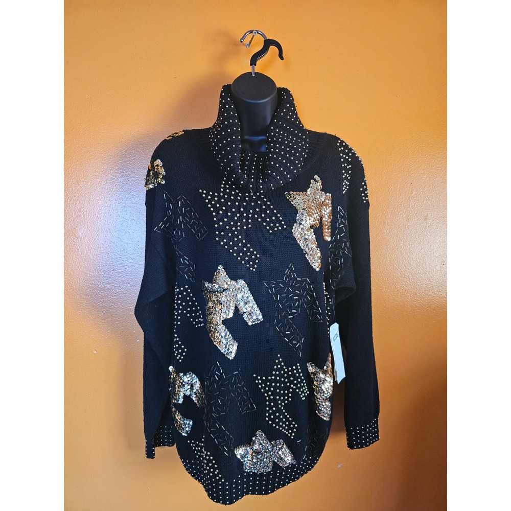 Western Connection Turtle Neck Embellished Sweater Vintage 80s Deadstock